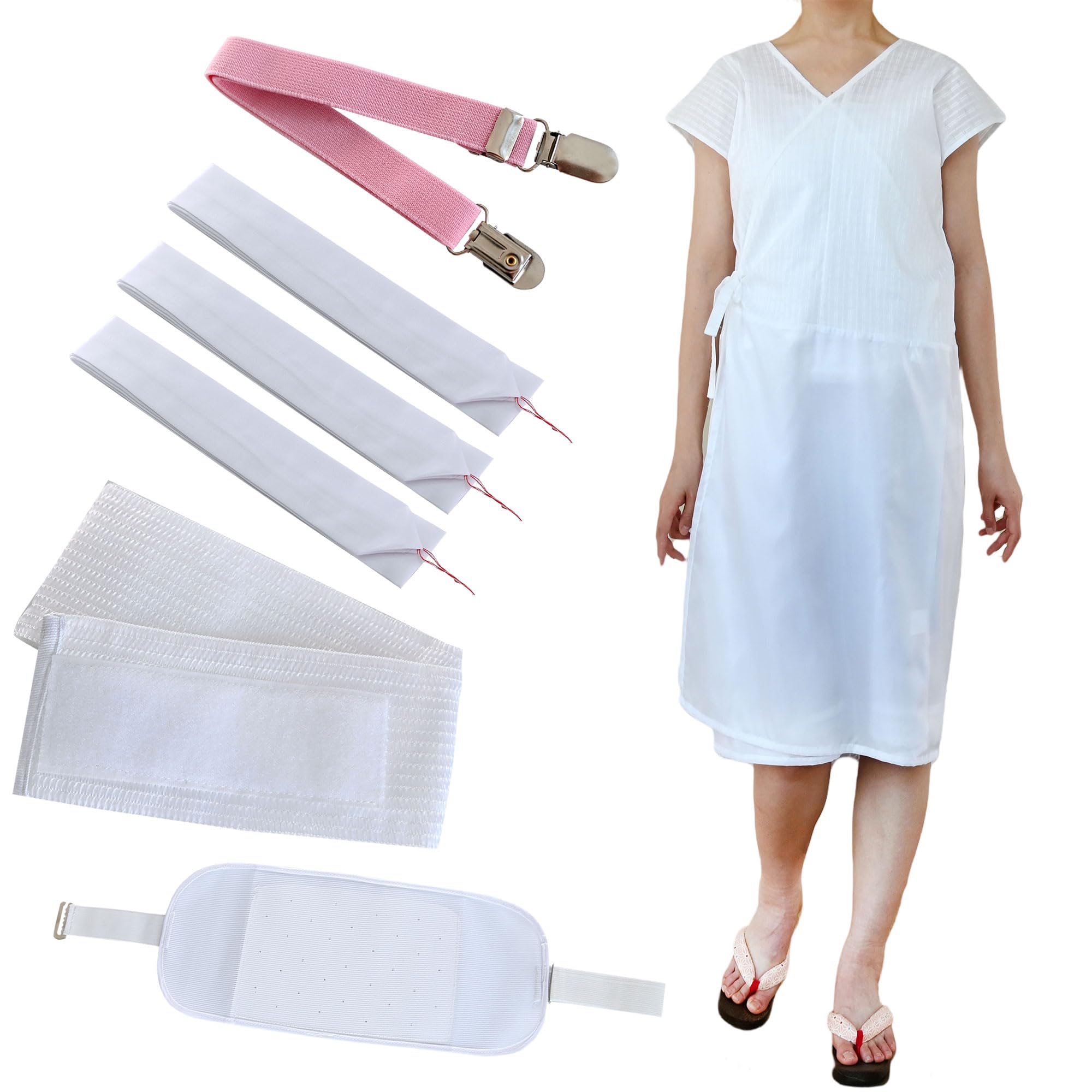

[HOHO AYUMU] Mesh obi board, Korin belt, Magic belt (white), 3 white waist ties [Yukata accessories 7-piece set] [Type D]