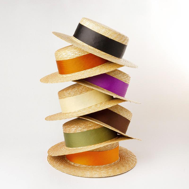European and American spring and summer new multi-color decorative with flat-top straw straw hat outdoor travel sunscreen sunshade flat-top straw hat