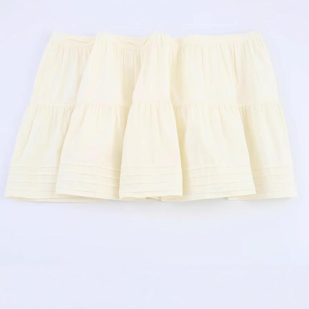 2025 Spring Women's Fashion European & American Style Cotton Striped Layered Midi Swing Skirt