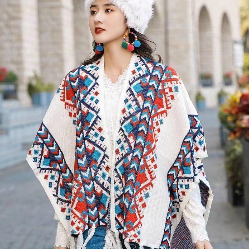 Mantello Maglione mantella autunno/inverno per capispalla da donna maglia a righe