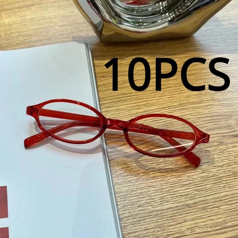 10Pairs Vintage Small Oval Glasses Girls Y2K Style Red Green Frame Glass Eyewear Decorative Outdoor Anti-blue Eyeglasses Gifts