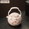 190ml Hand-painted Peach Blossom Lifting Handle Teapot Antique Tea Infuser Pot Tea Maker Kettle with Filter Tableware Ornaments