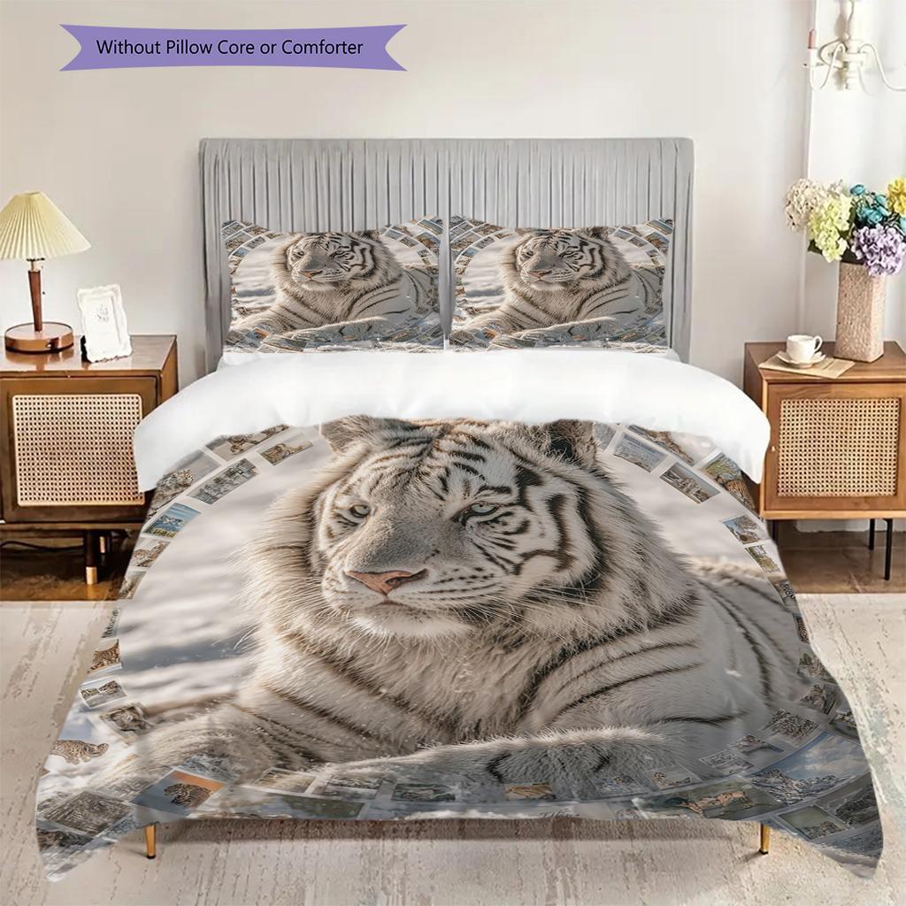 White Tiger Pattern Bedding Quilt Set Quilt Cover Pillowcase Home Decoration Birthday Gift (1 * duvet cover + 2 * pillowcase, without core)