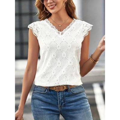 Ärmelloses Spitzen-T-Shirt für Damen im Sommer mit V-Ausschnitt