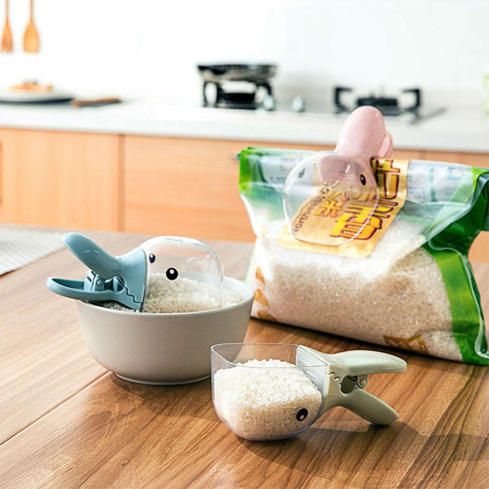 Household 2 in 1 Creative Duck Shape Plastic Shovel Handled Spoon With Bag Clip Food Sealing Clip Kitchen Accessories
