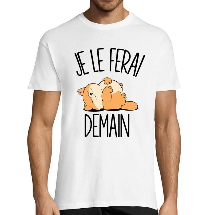 T-shirt Homme - Je le ferai demain - Col Rond - Humoristique - Coton - Manches Courtes