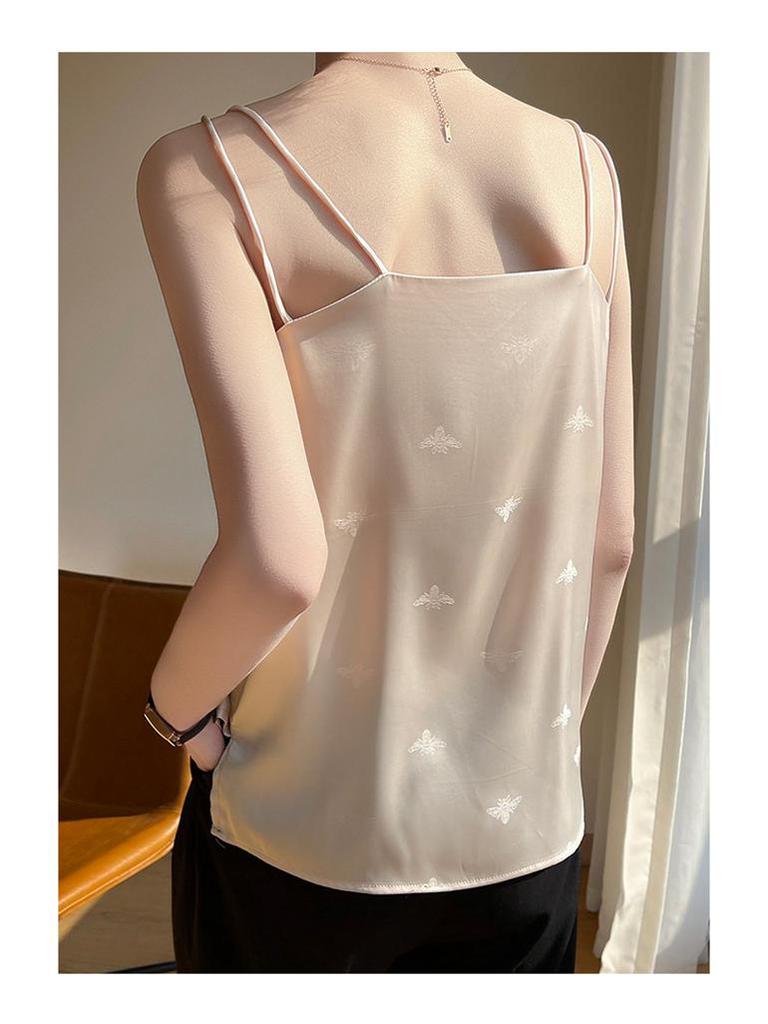 2023 Summer Women's V-Neck Silk Satin Camisole with Draped Silhouette