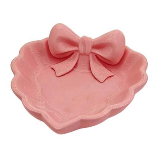 Embossed Pattern Jewelry Tray 3D Printed Bow Tray, Heart Shape Ring Dish, Entryway Table Trays, Hair Tie Organizer Decorative Trinket for Rings