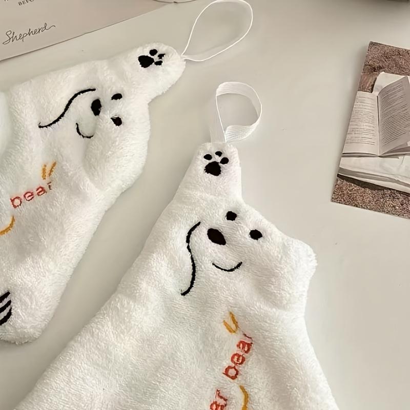 Super Absorbent 1pc Cute Polar Bear Hand Towel,Coral Velvet,Thickened Cartoon,Hanging Hand Towel,Suitable for Multiple Scenarios
