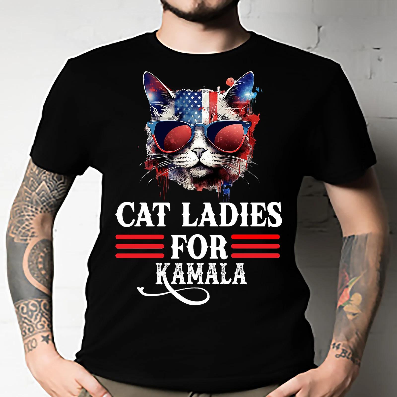 Men s and Women s T-shirts Cat Ladies for Kamala Funny Cat 2024 President Kamala S