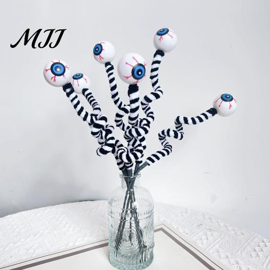 Indoor Outdoor Halloween Eyeballs Eyeball Picks 15 Inch Fake Floral Realistic Scary Black Eye-catching Decor And White Striped Plush Branches