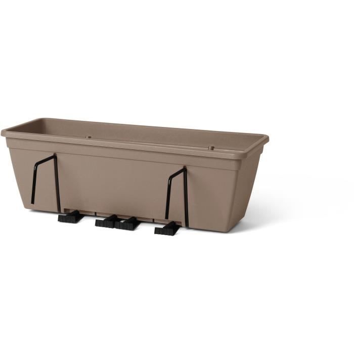 Kit jardinière avec crochet en métal, réserve d'eau et écarteur pour les écoulements - GARDEN ID Smart - Taupe 50 cm