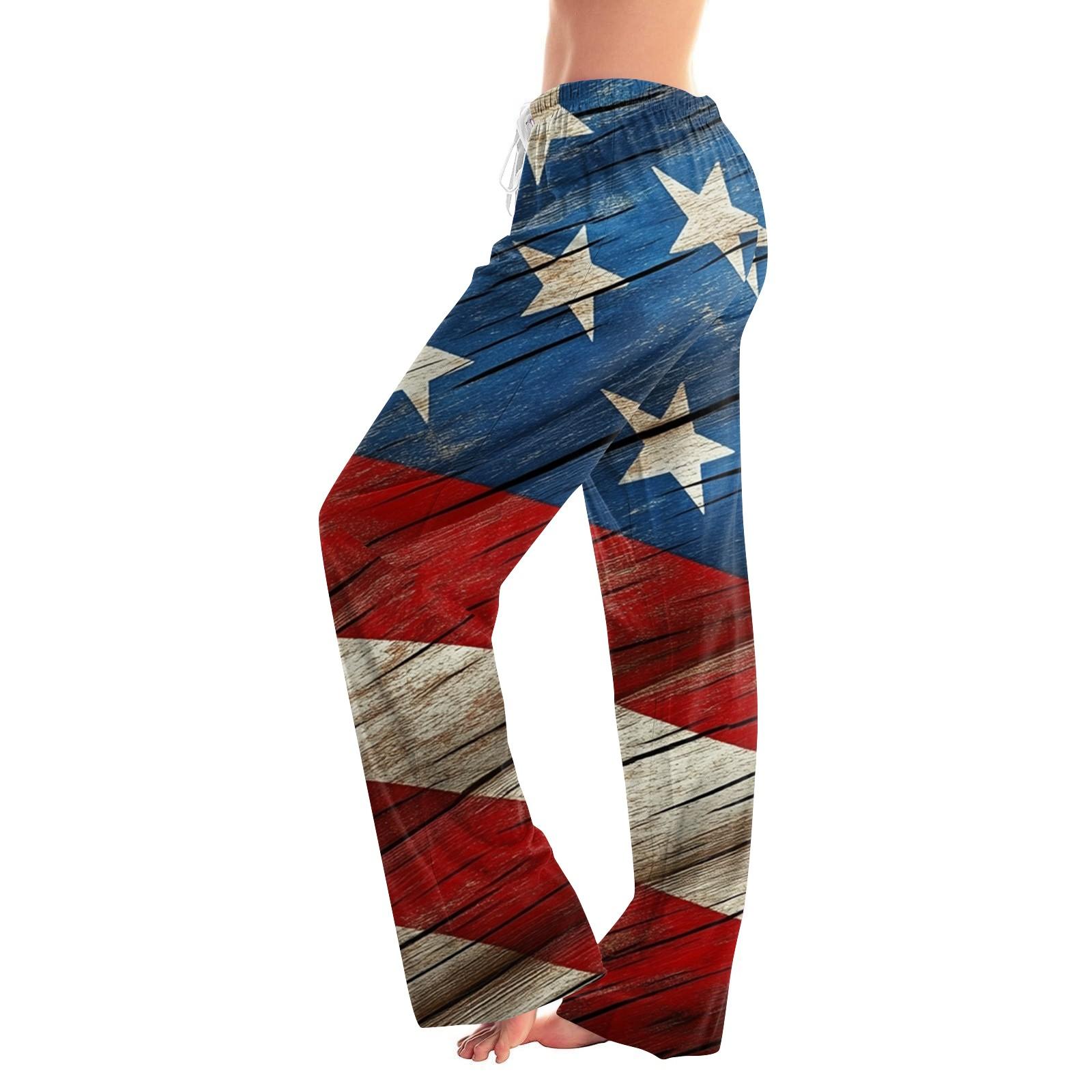 

Женские повседневные прямые брюки с принтом «День независимости» Домашние пижамные брюки Повседневные брюки XL винный