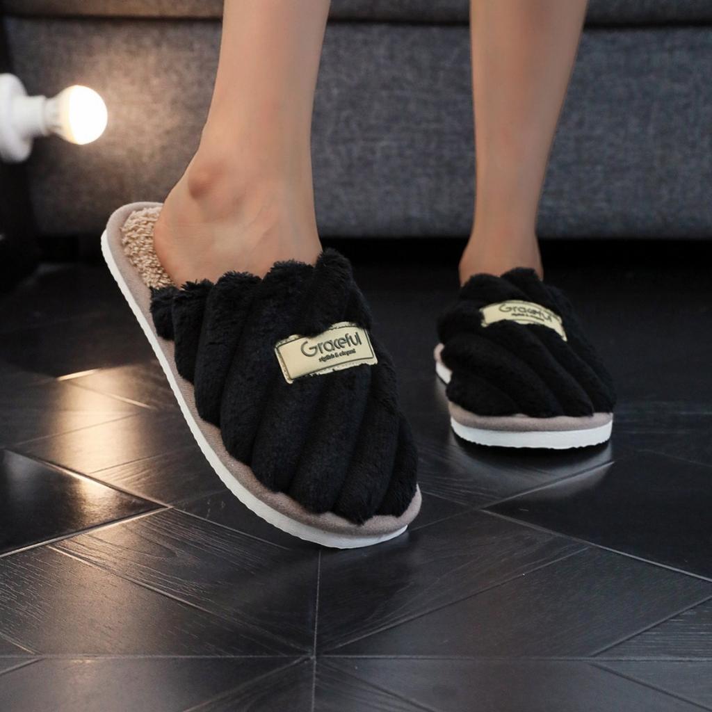 Hemma Håriga Tofflor med Öppen Mun för Värme, Vår- och Hösttofflor för Par, Höst- och Vintergolvtofflor