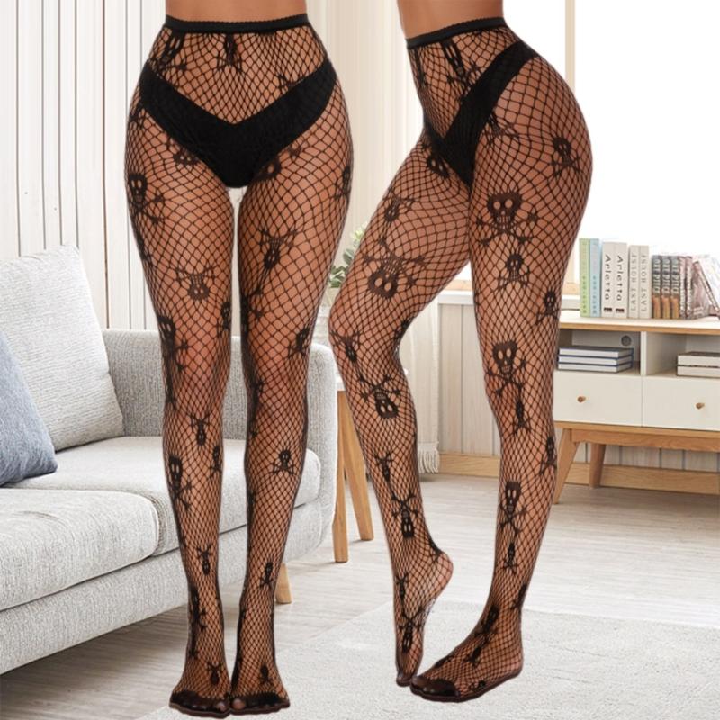 Women Halloween Parties Fishnet Pantyhose Stockings Gothic Vintage Snake Skull Spiderweb Patterned Mesh Tights Clubwear