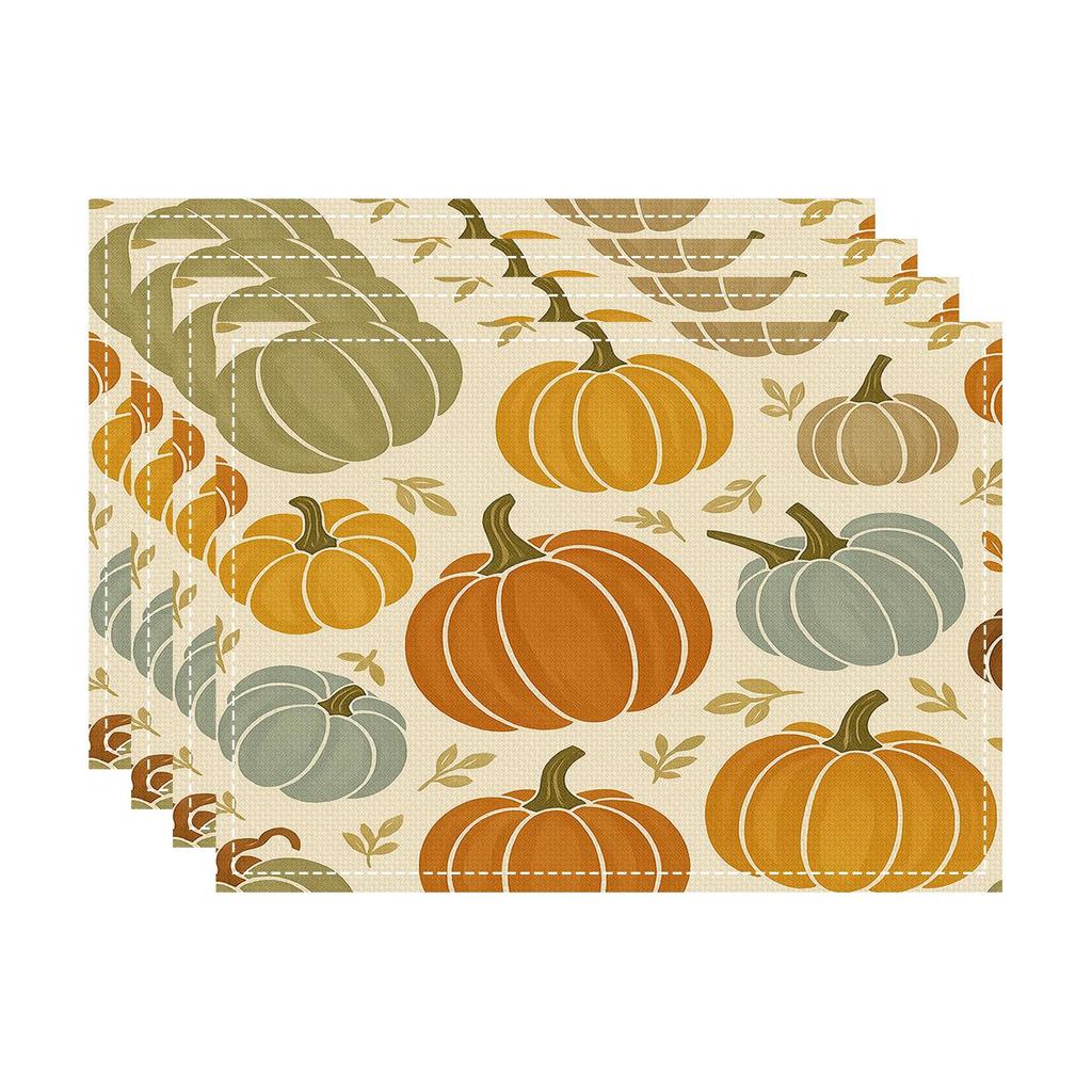 2025 Thanksgiving Pumpkin Maple Leaf Linen Table Mat: Heat-Resistant Autumn Placemat & Coaster Set