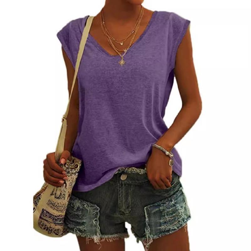 Summer Fashion V-neck Casual Simple Women T-shirt Solid Color Loose Office Basic Shirt New Ladies Elegant Tops Women's Clothing