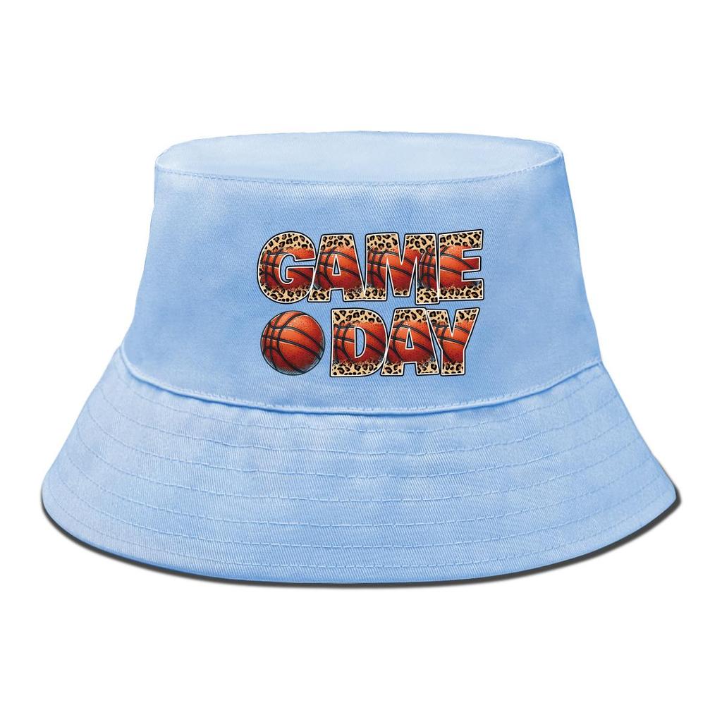 GAME DAY" Basketball-Print Fischerhut , Sonnenhut Bonbonfarbe Wendbar Strand- Angelhut