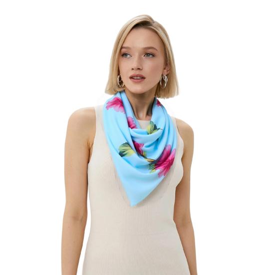 Women Fashion Long Soft Wrap Shawl Rose Flower Printed Sheer Chiffon Scarf