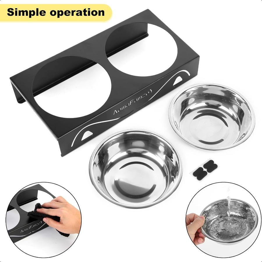 2 Pack Cat Food Bowls Indoor Set with Metal Stand5 Tilted Anti Vomiting Wide Raised Pet Dish Cute Elevated Cat Feeding Station