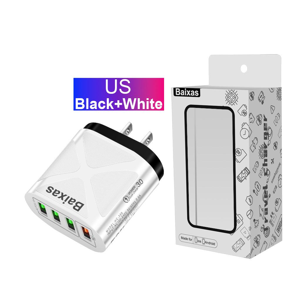 4-Port QC3.0 Universal Fast Charger: EU/US/UK/AU Standards, Multi-Voltage (5V/9V/12V) for Travel