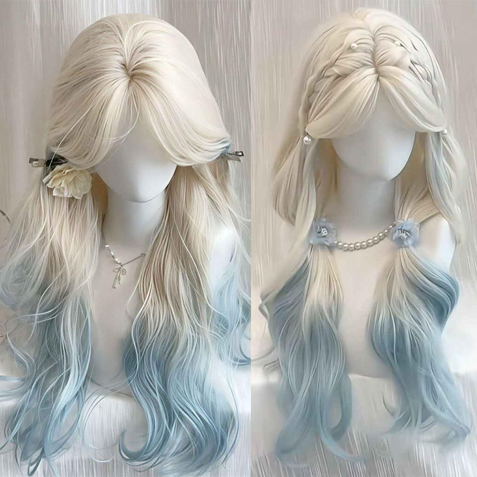 Synthetic Red Ombre Black Color Lolita Long Straight Wigs With Bangs Daily Party Cosplay Wig For Women