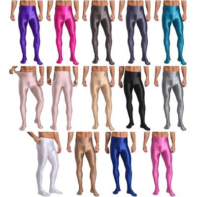Mens Glossy Stretchy High Waist Fake Two Piece Tights Pants Leggings Yoga Wear