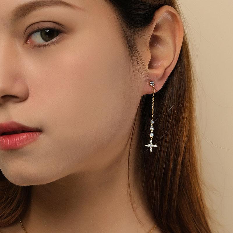 APM Monaco Earrings Asymmetrical Moon Front and Back Wear with Pendant Chain, Full Diamond Zircon, Elegant and Exquisite, 925 Silver AE12392OXY