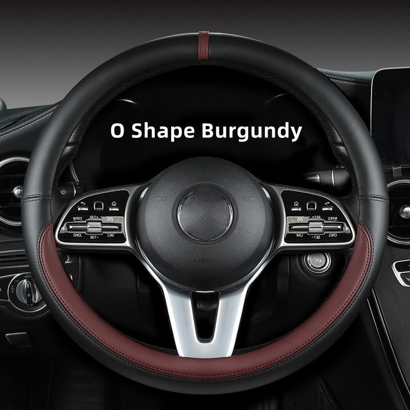 Full Leather Cover for All Seasons Auto Steering Wheel Cover Non-slip D-shaped Breathable Car Steering Wheel Protector
