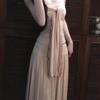 Pure and Gentle, Elegant with a Sophisticated Feel, Tie-up Shawl Strapless Tank Top for Women, Summer High-waisted Long Skirt Set