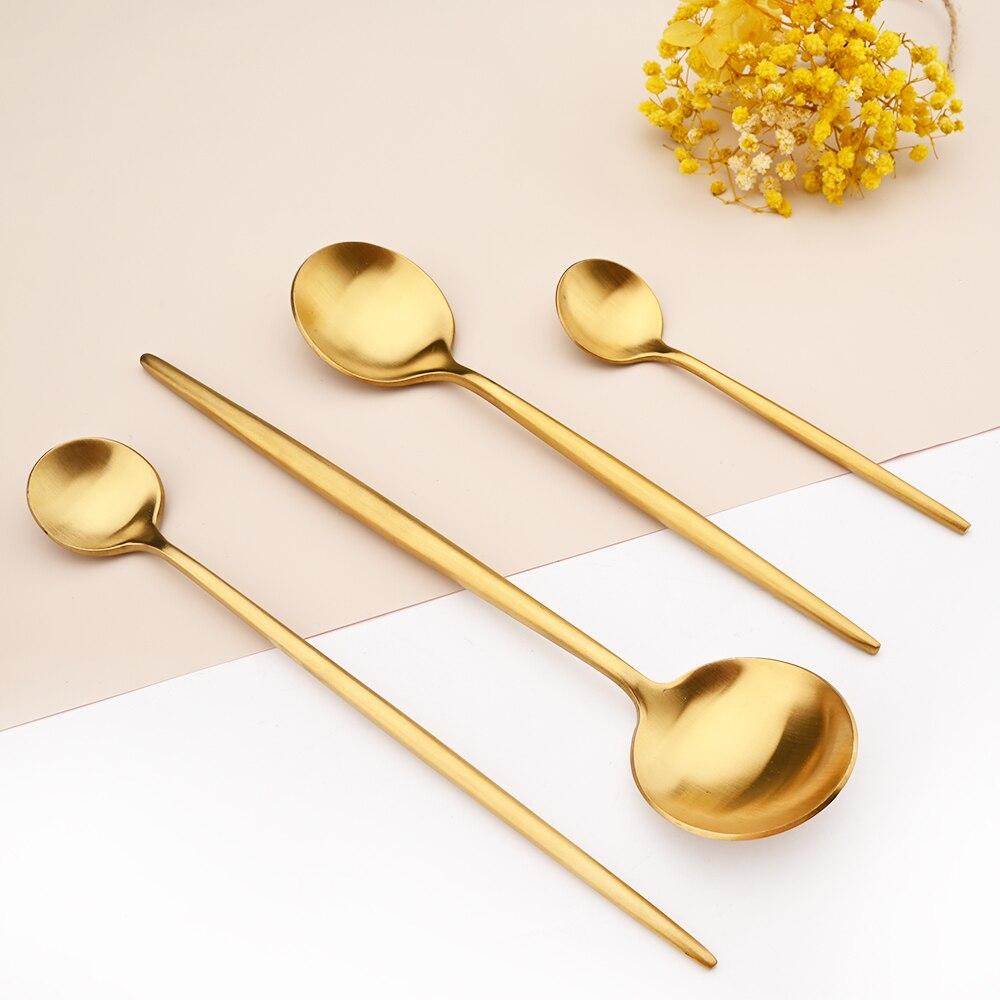 304 paslanmaz çelik yemek takımı seti altın mat parlatma çatal bıçak kaşık seti salata çatalı kaşık çay kaşığı tatlı çatal sofra