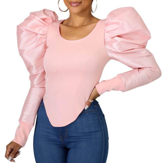 Camicetta da Donna Casual Patchwork Manica a Sbuffo Donna Primavera Estate Skinny Camicetta per Festa