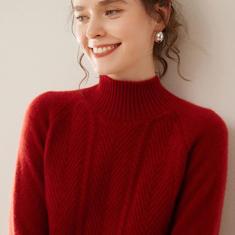 Women's Autumn/Winter Cashmere Sweater with High Neck and Raglan Sleeves