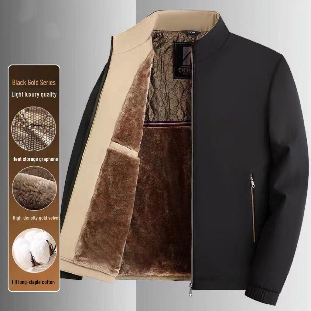 

Men s Fleece-Lined Graphene Jacket - Warm, Thick, Stand Collar, Casual High-End Design for Middle-Aged & Older Men 195/108A for 170-195 jin