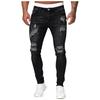 Men Jeans Solid Color Ripped Holes Frayed Gradient Washed Trousers