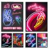 Big City Lights Neon Effect Canvas Painting Nordic Posters and Prints Flamingo Pictures Home Decor Cafe Bar Room Murals Unframed