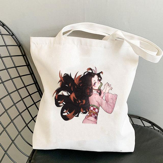 Japanischer Anime Dämon Slayer Bedruckte Stoffhandtasche Tote Travel Eco Shopping Frau Shopper Klappstrand Schulter Canva Designer