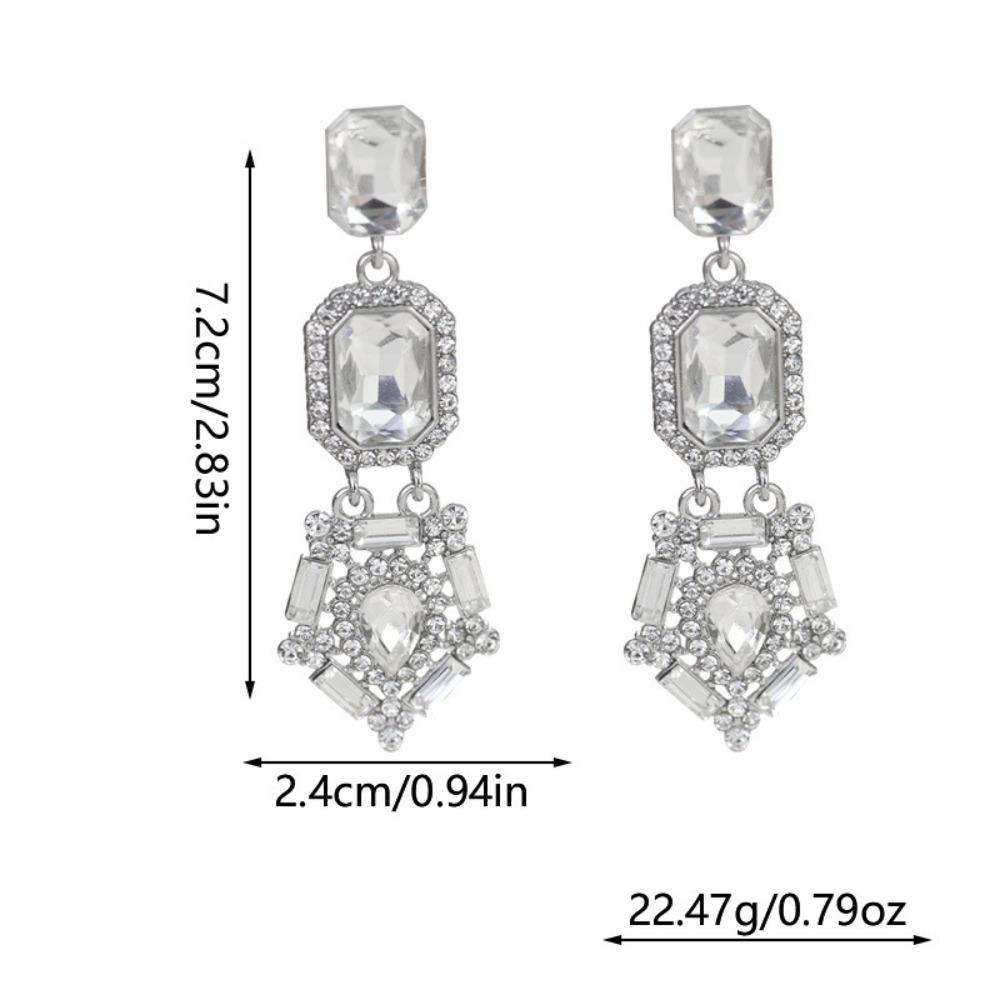 Luxury Exaggerated Shiny Rhinestone Geometry Water Drop Crystal Dangle Earrings for Women Fashion Bride Wedding Designer Jewelry