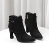 2026 Autumn and Winter New Fashion Korean Version Suede Pointed Toe Women's Block Heel High Heels Colorblock Booties