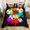 3D Soccer Duvet Cover Set Boys Football Bedding Set Ball Sport Theme Comforter Cover Polyester Geometric Hexagon Bedspread Cover