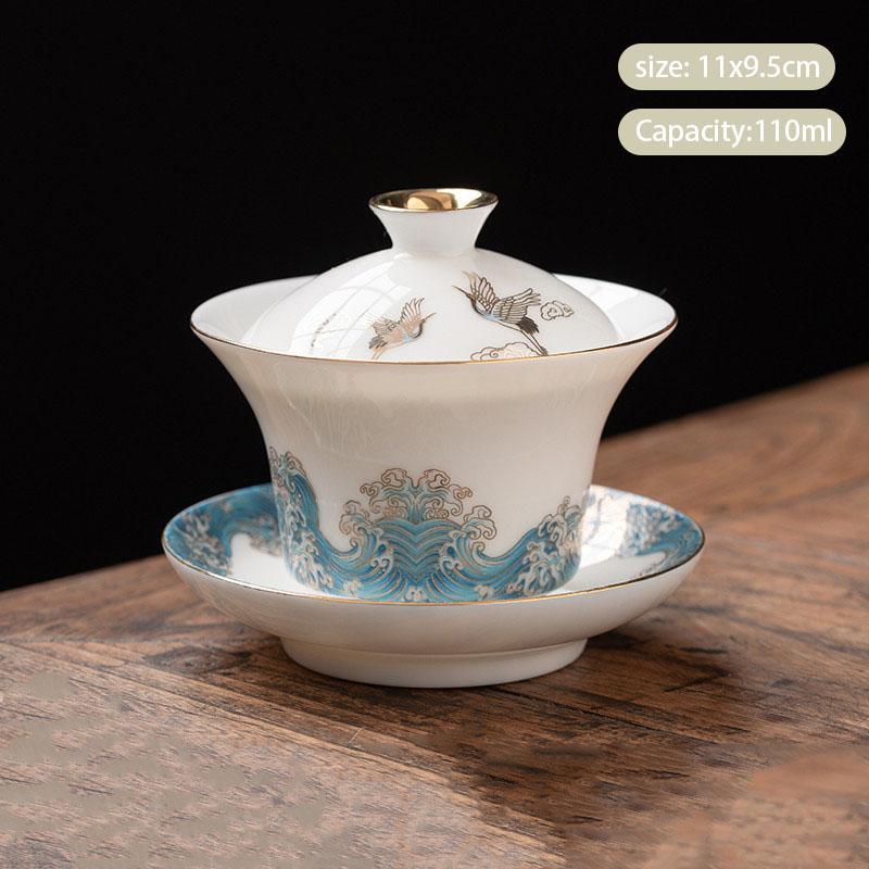 Chinese Handmade Ceramic Gaiwan Teacup Hand-painted White Porcelain Tea Tureen Travel Tea Bowl Household Teaware Accessories