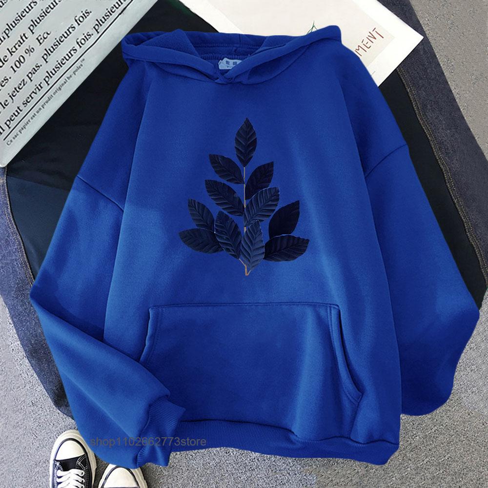 Blue and White Christmas Hoodies Men Chinoiserie Sweatshirts Leaf Print Clothes Y2k Top Women Winter Kpop Sudadera