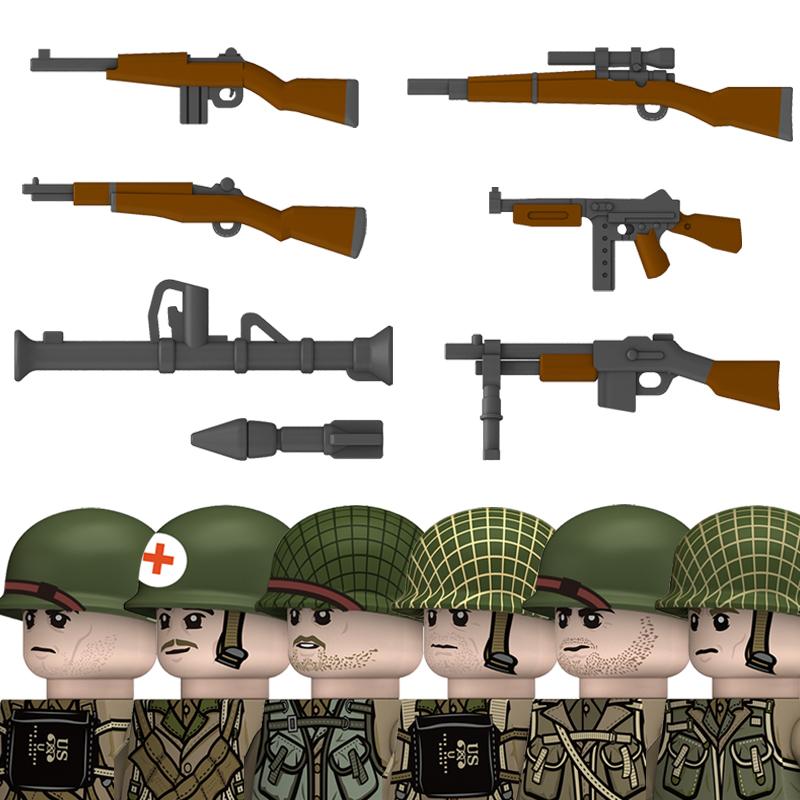 WW2 American Rangers Military Soldeirs Building Blocks US Army Infantry Medical Soldeirs Helmets Bazuca Weapons Bricks Toys