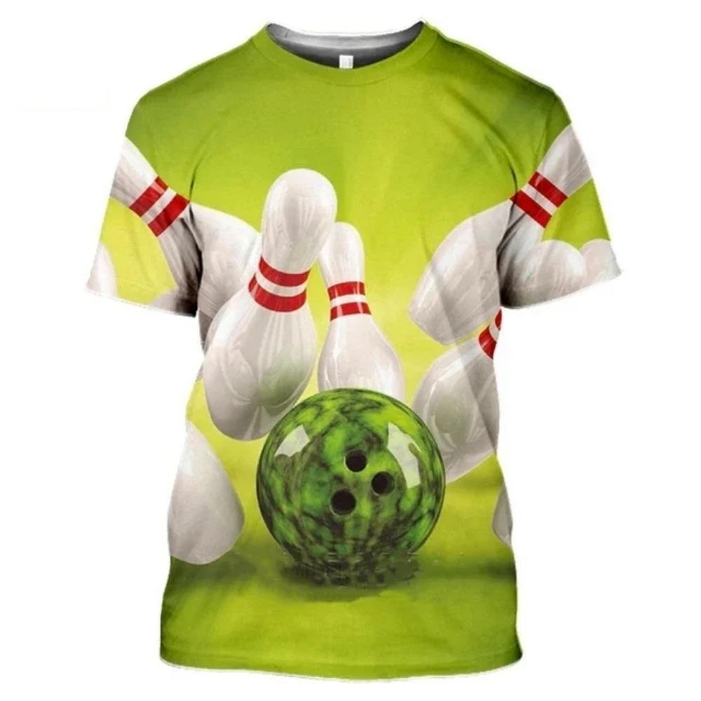 Men's Bowling Pattern T-shirt Harajuku Street Fashion Sports Loose  Round Neck Comfortable Short Sleeve Top