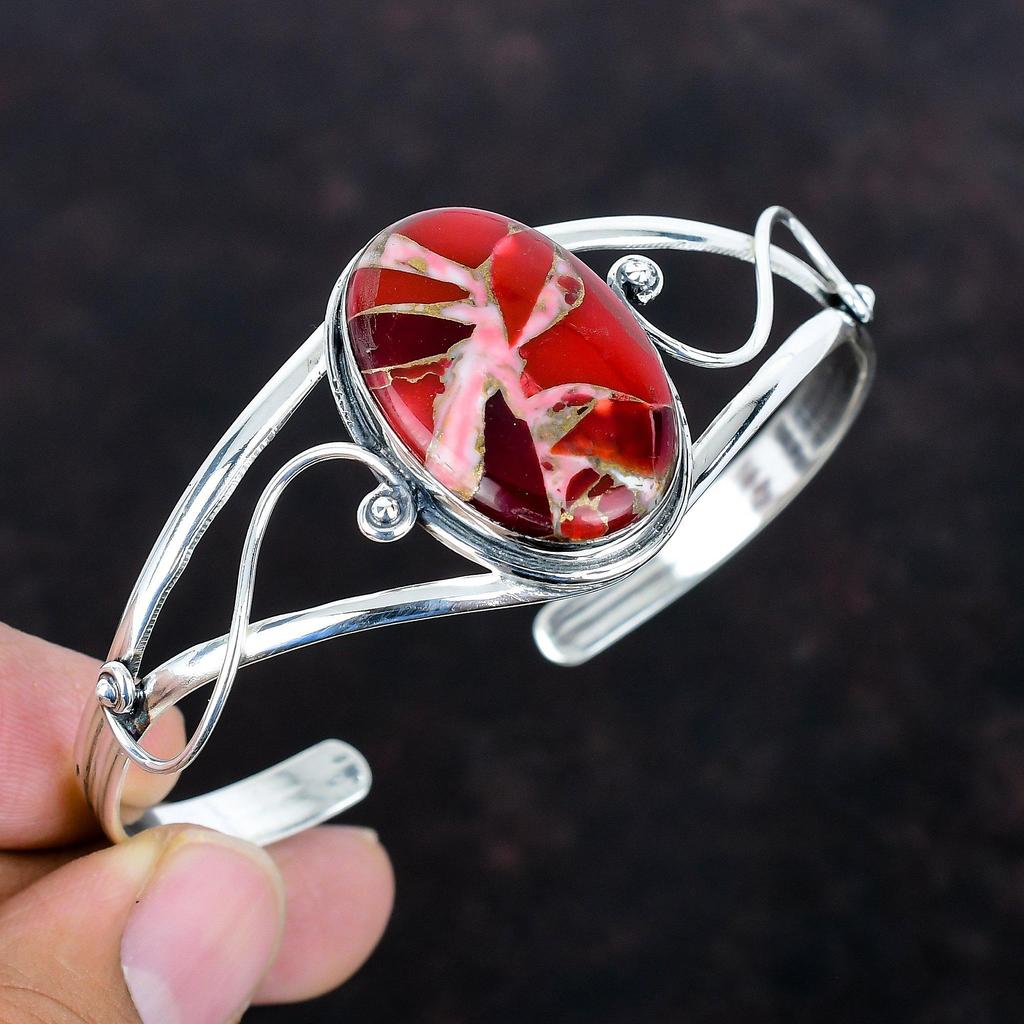 Kingman red mohave copper turquoise bangle 925 sterling silver adjustable cuff bracelet gemstone silver jewelry handmade bangle gift for her