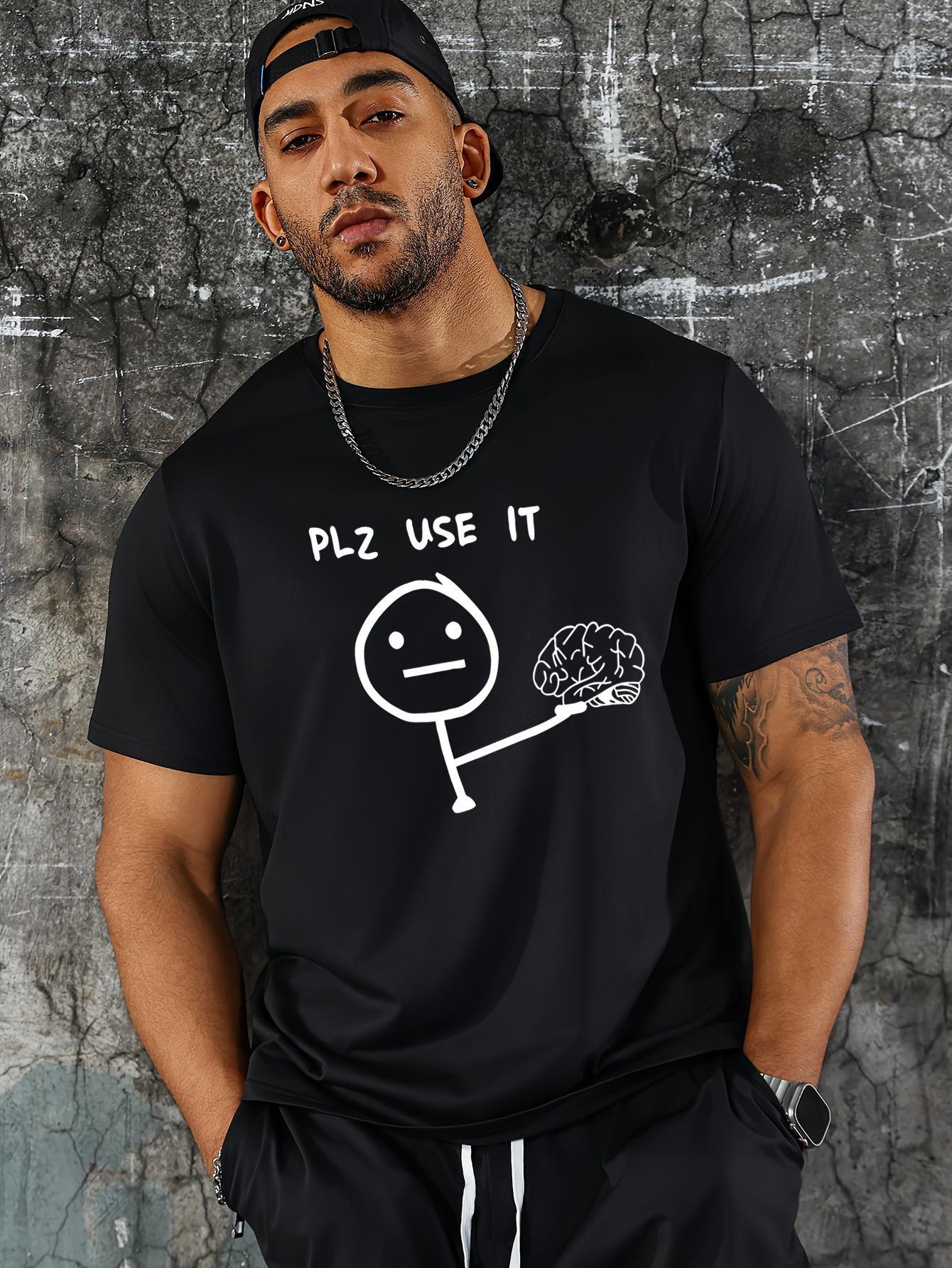 Humorous Brain Graphic T-shirt -  Plz Use It  Funny Print M
