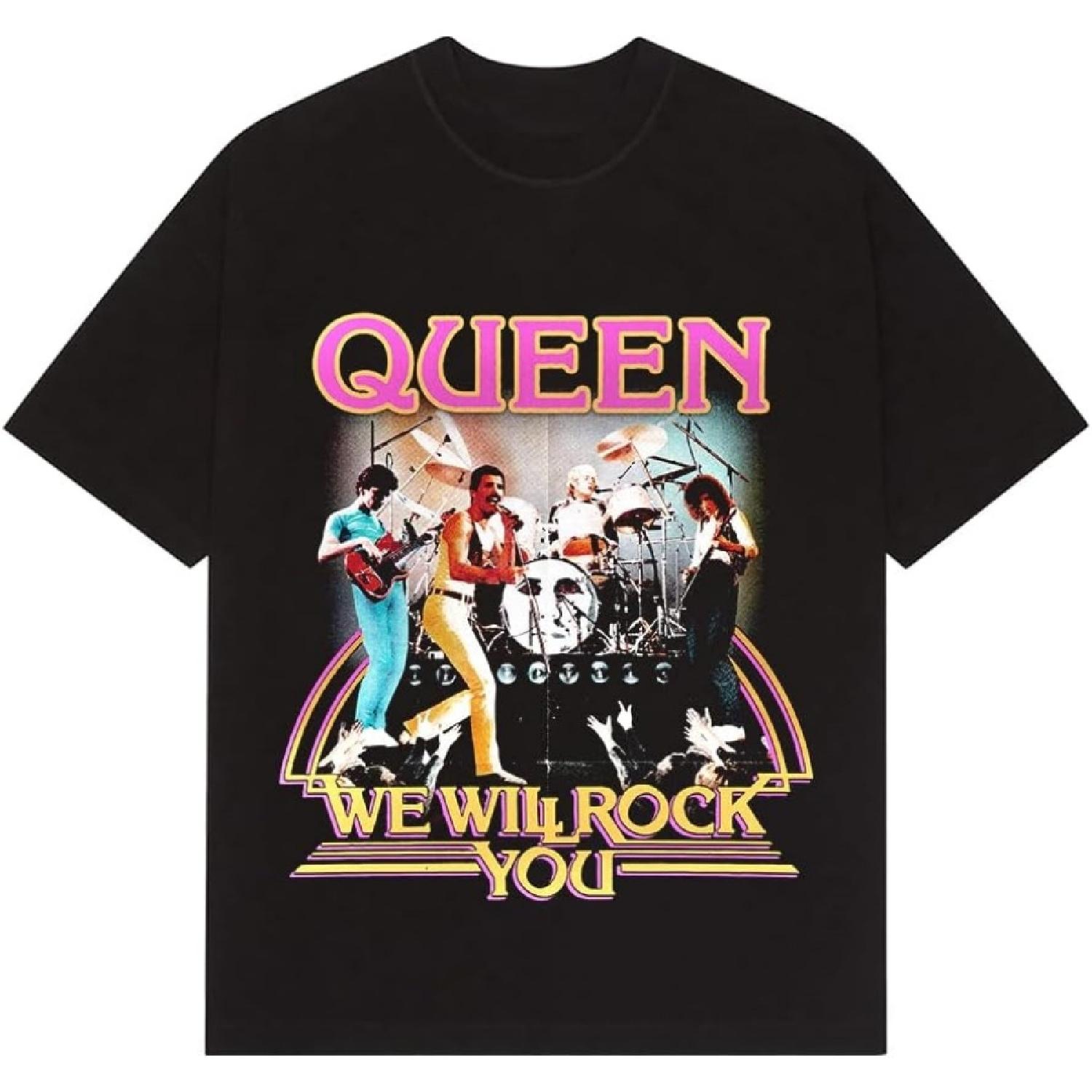 Королева Унисекс-Взрослый Официальный Мерч Футболка We Will Rock You S чёрный