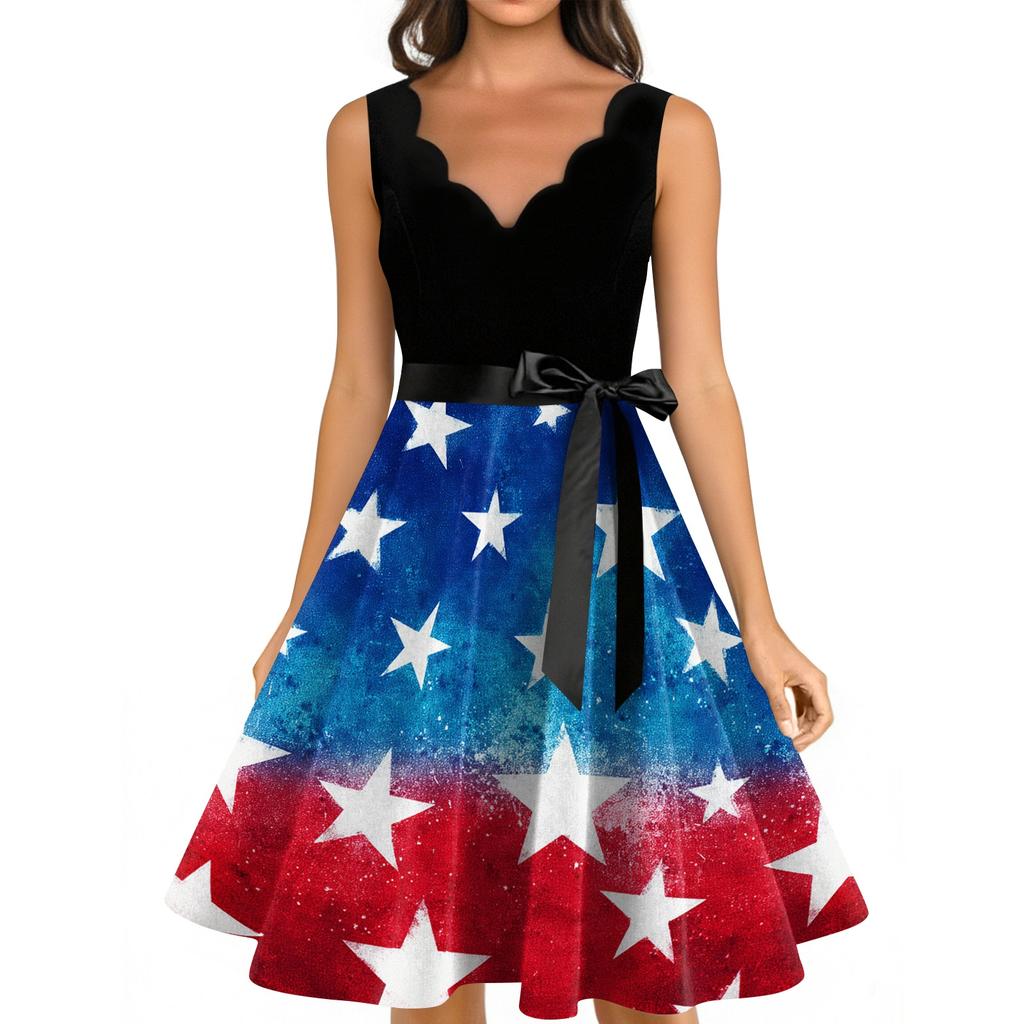 Summer Dresses for Women 2026 Casual Dresses for Women with Star Print Midi Dresses for Women Graduation Dress