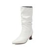 Fashion Trendy Women Pleated Blue Denim Jeans Boots Spike Heels Pointy Toe Knee-high Boots Shoes Autumn Winter Red Black White Pink