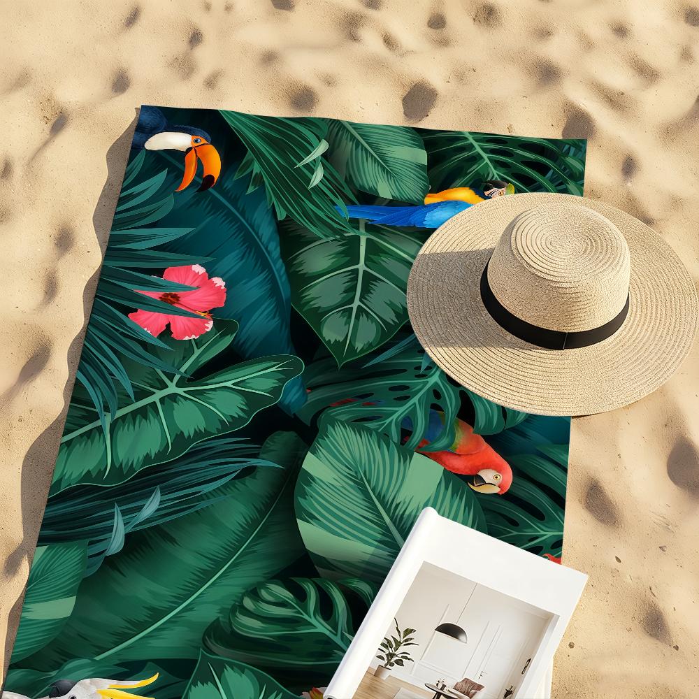 Island Vibes Tropical Leaf-Print Towel Quick Drying Beach Towels Are Suitable For Swimming Pools Camping Yoga And The Gym